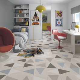 Leslie-R Cement effect patterned tile roomset